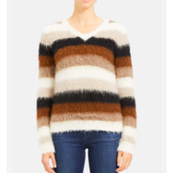 Theory Sweaters - THEORY STRIPED V NECK ALPACA WOOL SWEATER